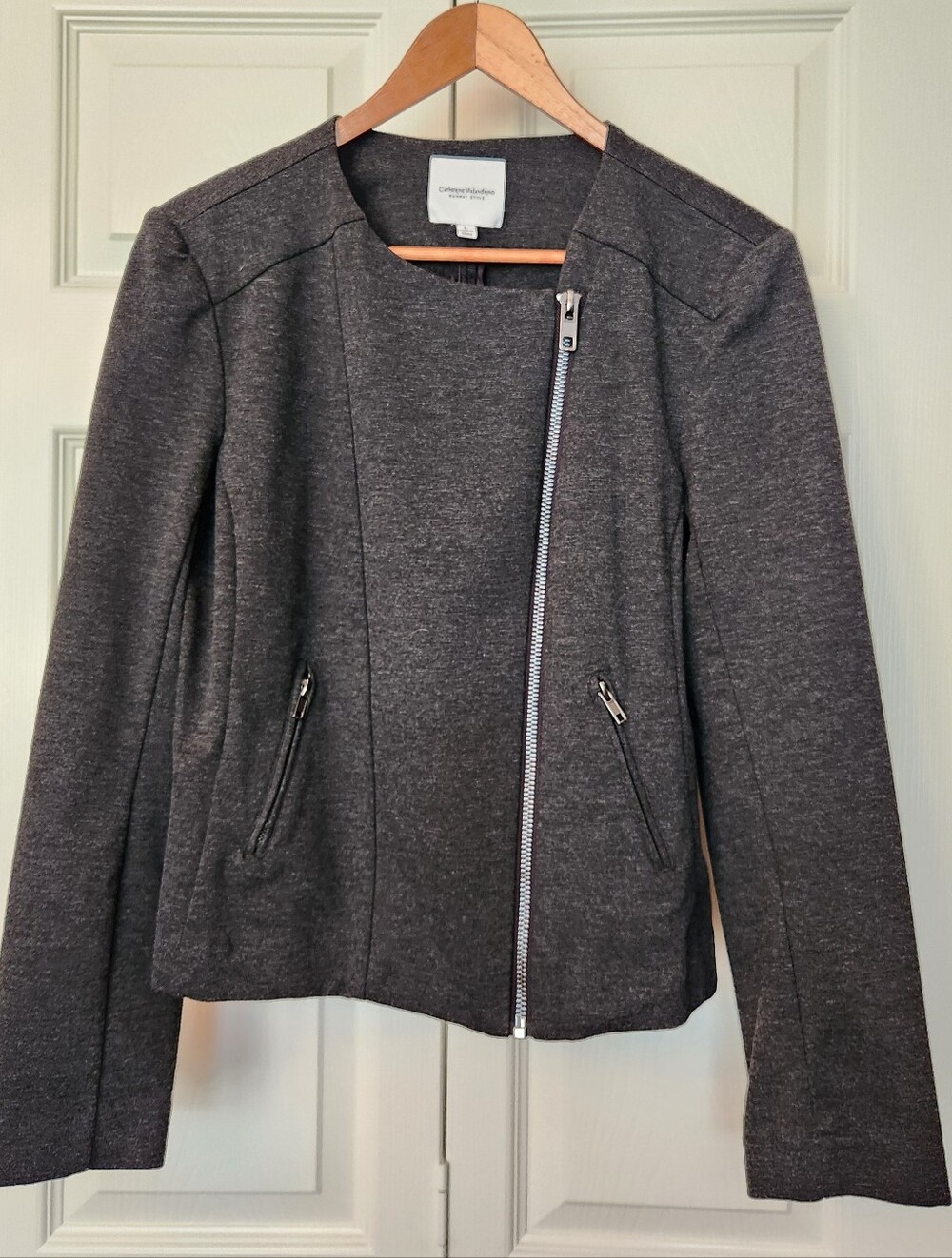 Catherine Malandrino Womens Edgy Jacket Charcoal Gray Asymmetrical Zip Medium
